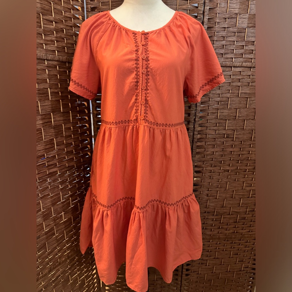Beach Lunch Lounge Dress XS Tiered Bronze Orange Short Sleeve Spring Summer